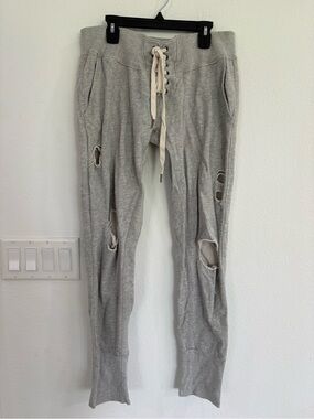 NSF Vintage Gray Distressed Lace-Up Sweatpants
